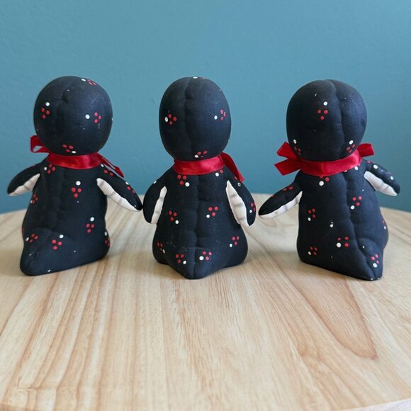 3 Vintage Handmade Penguin Figurines Christmas With Red Bow Ties - Picture 6 of 10